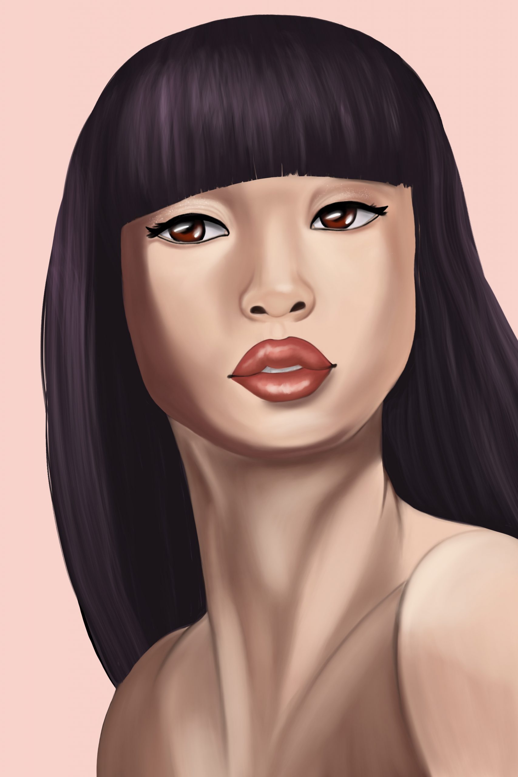 Digital portrait of unknown Asian girl - ElissDigitalArt